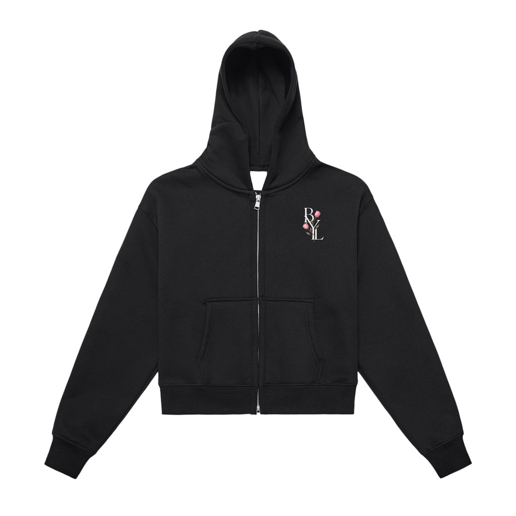 BYL Flower Zip-Up Cropped Hoodie